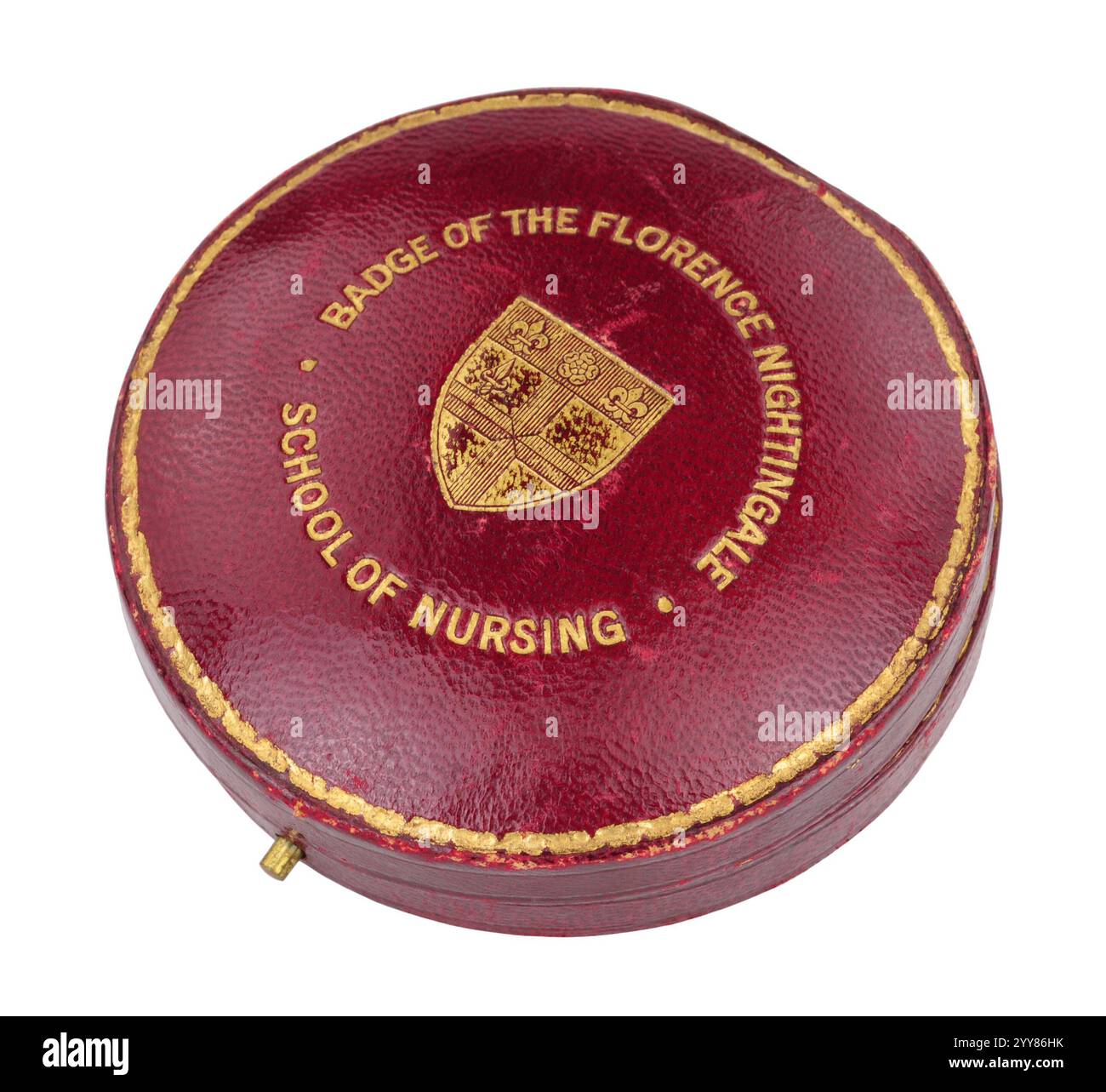 Florence Nightingale School of Nursing badge étui de présentation en cuir avec texte gaufré feuille d'or Banque D'Images