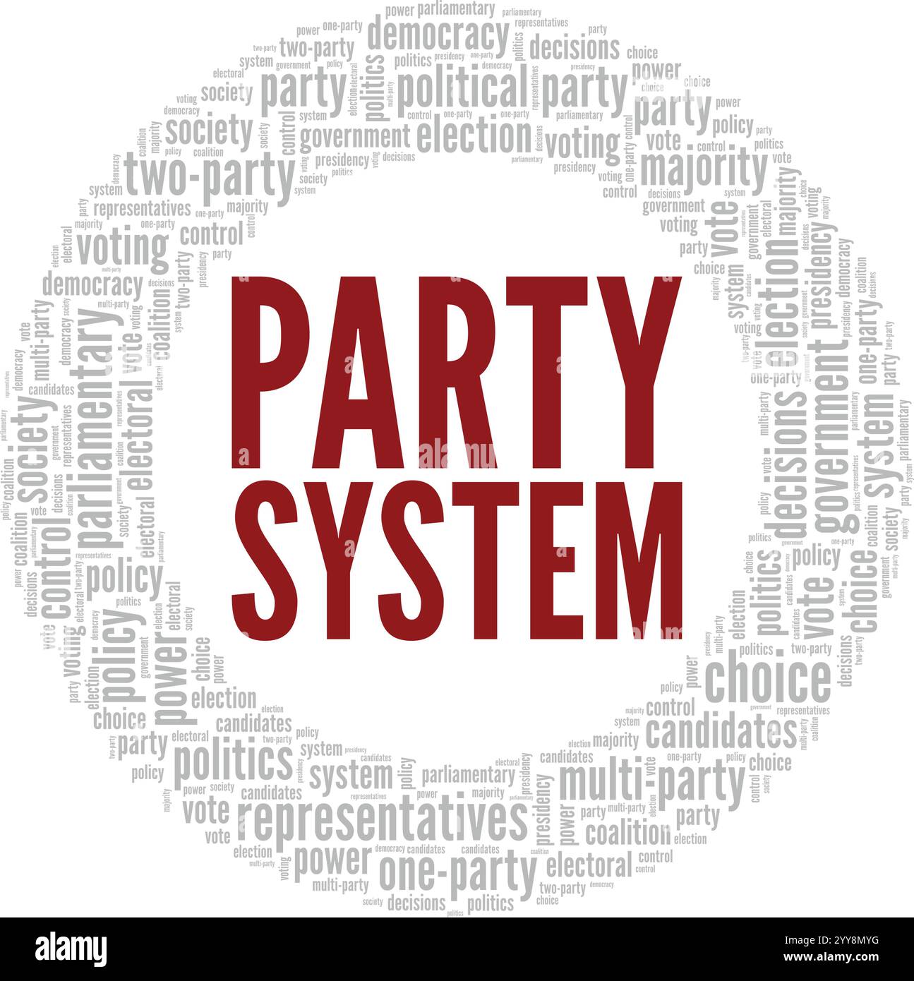 Conception conceptuelle de nuage de mots Party System isolé sur fond blanc. Illustration de Vecteur