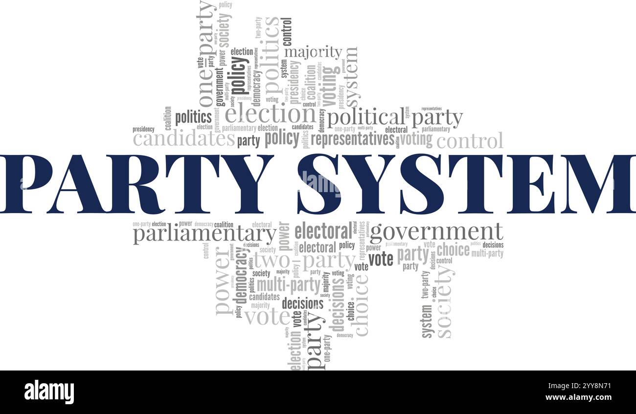 Conception conceptuelle de nuage de mots Party System isolé sur fond blanc. Illustration de Vecteur
