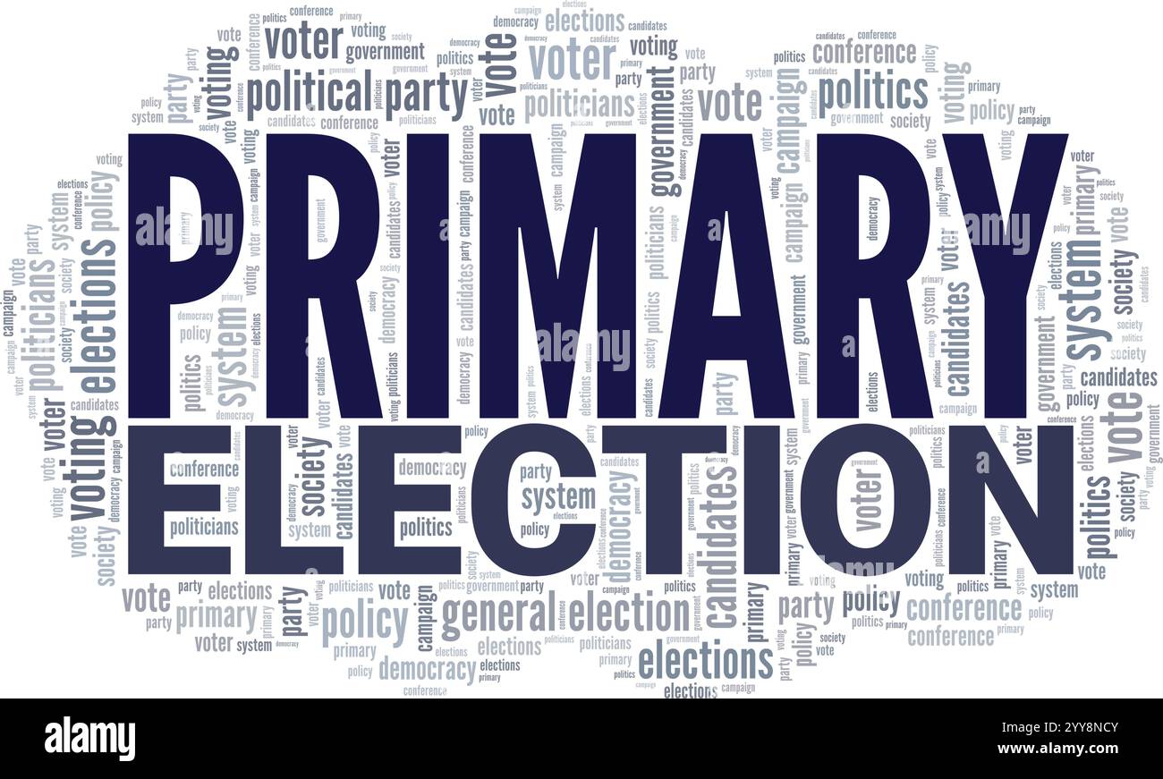 Conception conceptuelle de nuage de mots d'élection primaire isolée sur fond blanc. Illustration de Vecteur