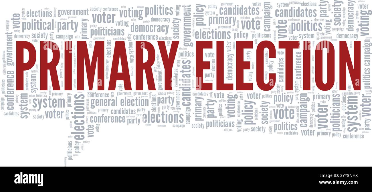 Conception conceptuelle de nuage de mots d'élection primaire isolée sur fond blanc. Illustration de Vecteur