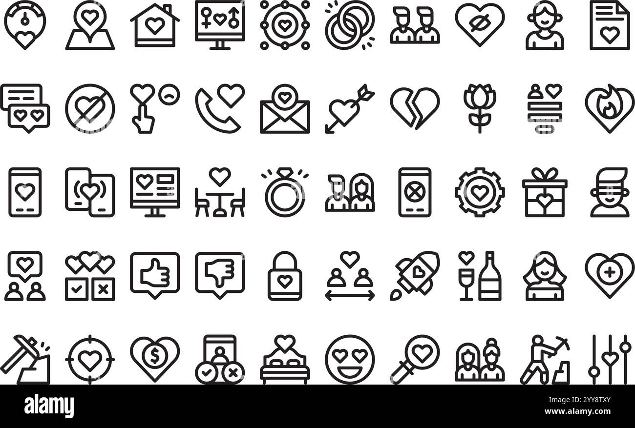 Icônes d'application de rencontres Collection d'icônes vectorielles de haute qualité avec Stroke modifiable. Idéal pour les projets professionnels et créatifs. Illustration de Vecteur
