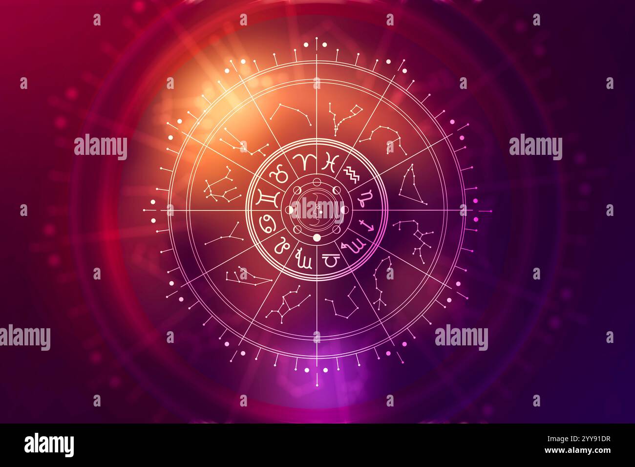 Signes du zodiaque et astrologie avec constellations, concepts, prédictions, horoscopes, croyances Banque D'Images