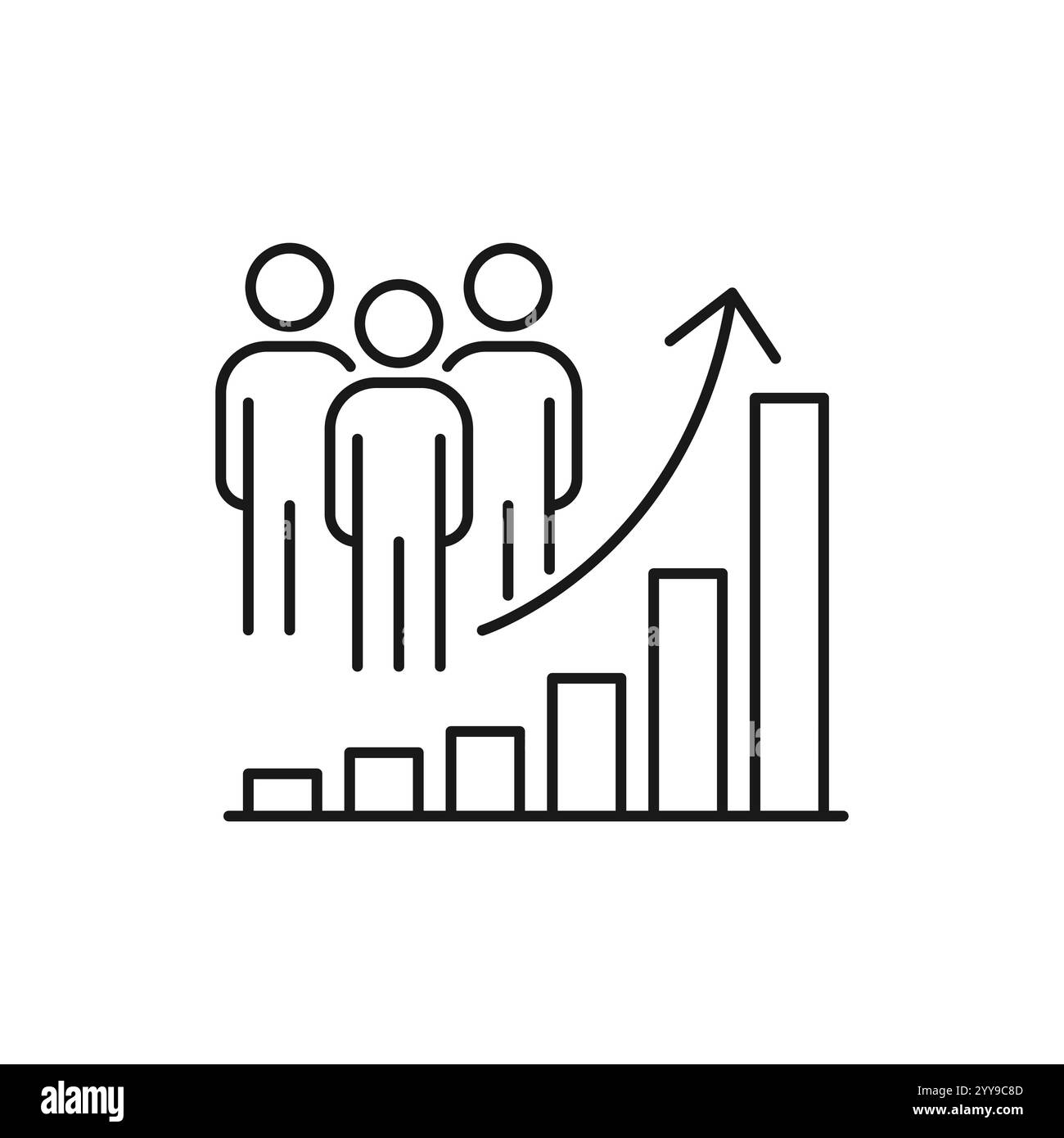 icône de croissance de la population, augmentation du développement social, démographie mondiale, graphique d'évolution des gens, symbole de ligne mince sur fond blanc - trait modifiable Illustration de Vecteur
