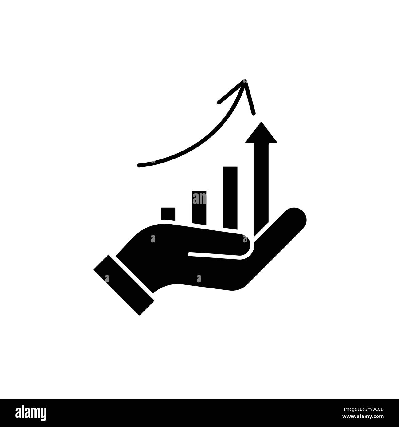 Icône main et profit. Style solide pour le modèle Web et l'application. Avenir, choix, chiffre d'affaires, entreprise, réalisation, graphique, diagramme, illustration vectorielle Illustration de Vecteur