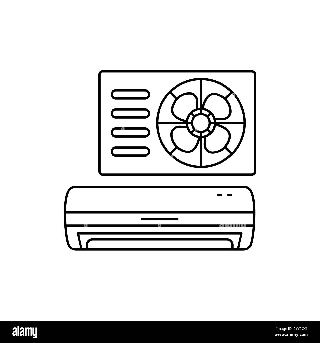 Type de fractionnement de l'icône CA. Climatisation. HVAC pour la maison. EQUIPEMENT de circulation d'air. Qualité de l'air intérieur. Illustration vectorielle isolée. lin simple rempli Illustration de Vecteur