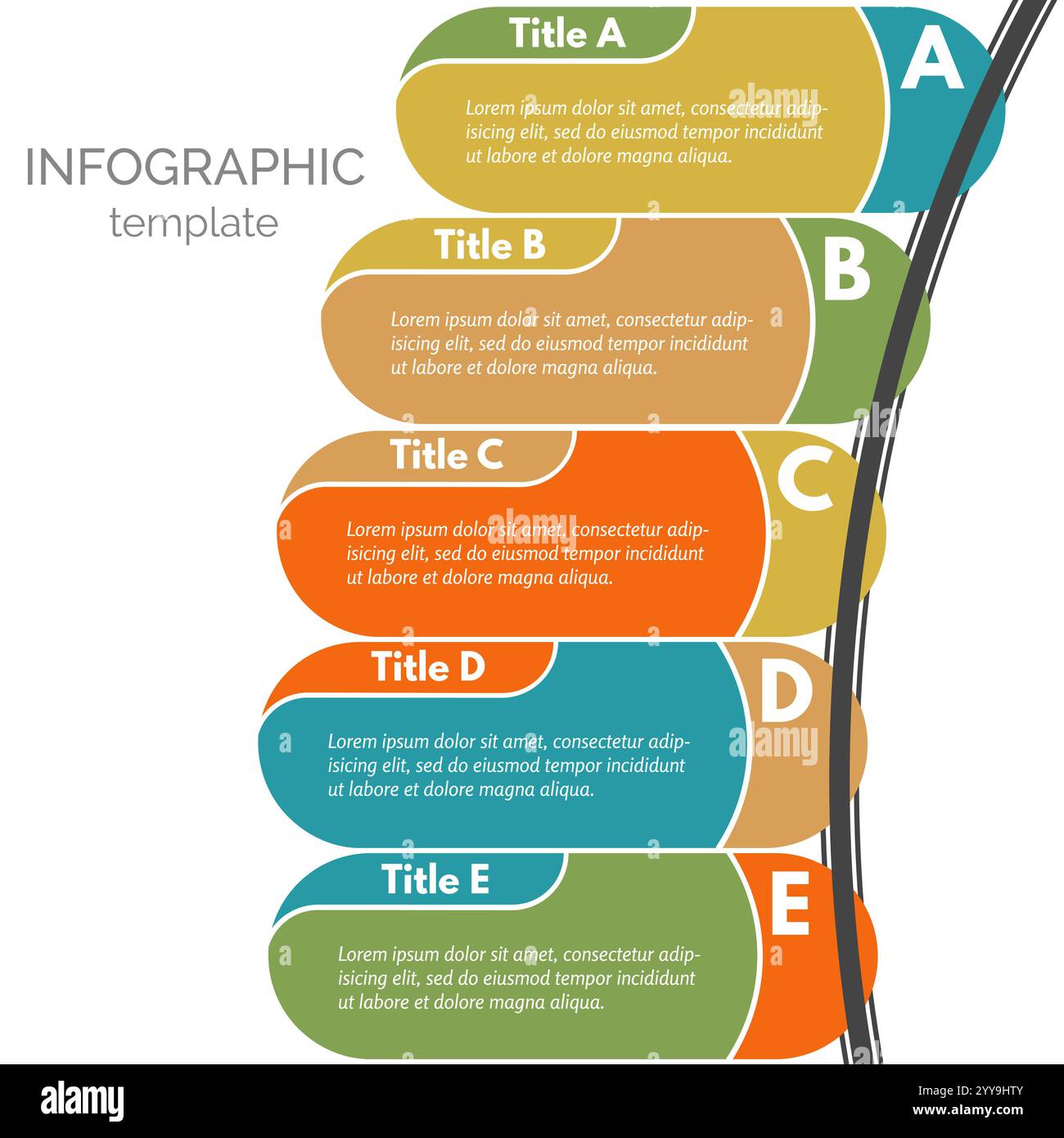 Eléments de conception infographique en cinq étapes. Modèle de conception infographique étape par étape. Illustration vectorielle Illustration de Vecteur