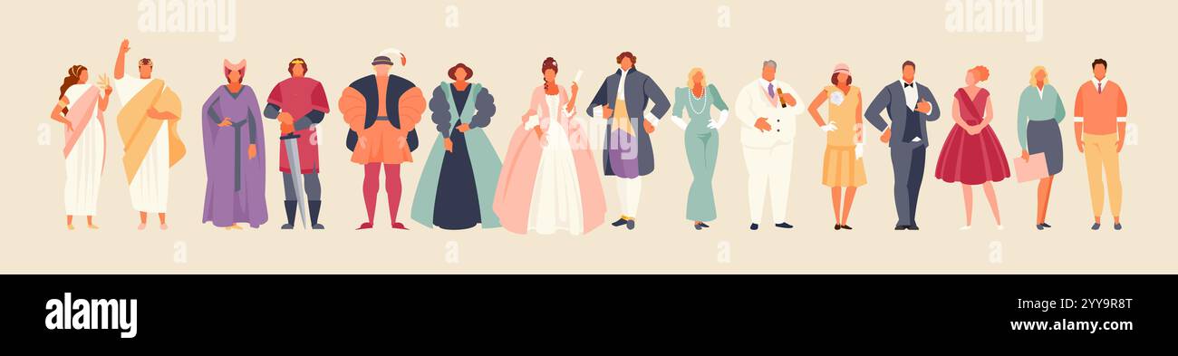 Développement de la mode des temps anciens à nos jours. Illustration vectorielle de l'histoire des vêtements et des costumes Illustration de Vecteur