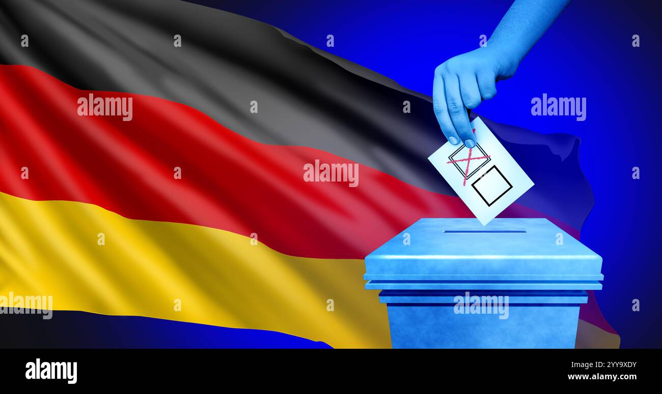 Allemagne élection vote en tant qu'électeur allemand jetant un ballon pour les élections de candidat chancelier en Europe comme une élection politique européenne ou votant pour Banque D'Images