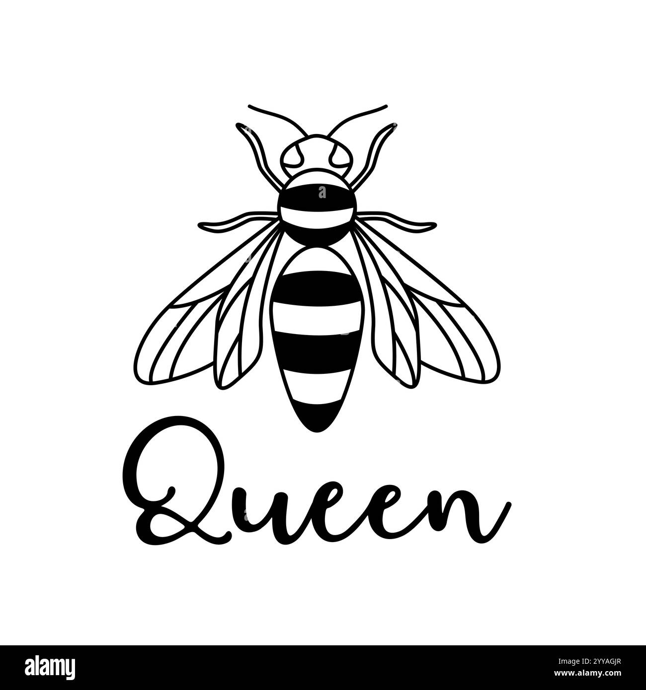 Bee Queen citation inspirante avec abeille volante. Illustration de Vecteur