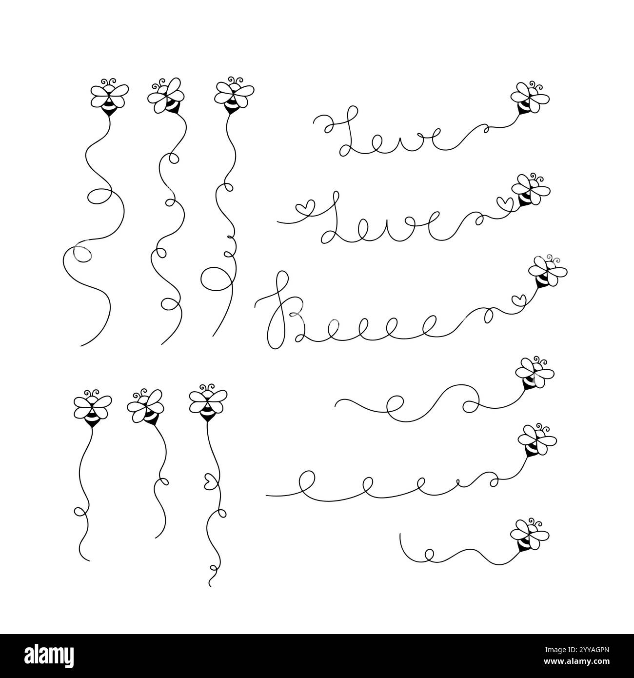 Ensemble d'illustration vectorielle d'abeille de mouche de dessin animé. Traînée d'abeille isolée sur fond blanc Illustration de Vecteur