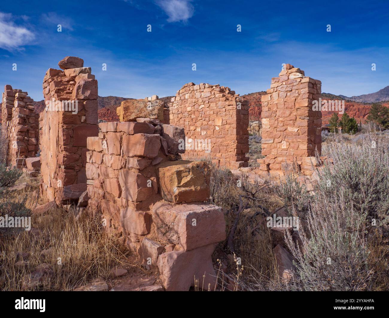Murs de construction, mine Silver Leaf et ville fantôme près de George, Utah. Banque D'Images