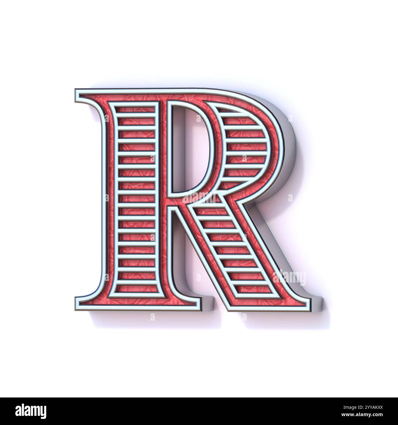 Lettre de police festive rouge argentée R illustration de rendu 3D isolée sur fond blanc Banque D'Images
