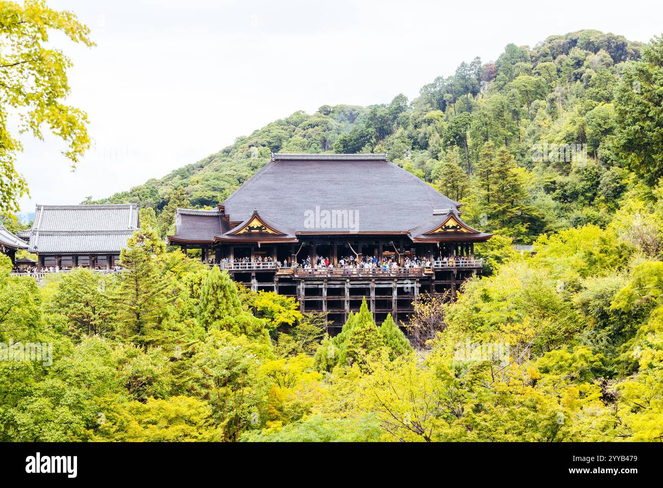 Le temple emblématique de Kiyomizu-dera et la vue sur la montagne lors d'une journée de printemps ensoleillée à Kyoto, au Japon Banque D'Images