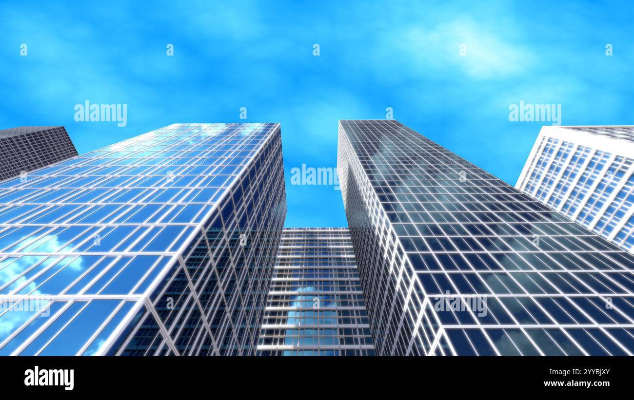 Ciel et nuages, bâtiments bleus, paysage de ville Banque D'Images