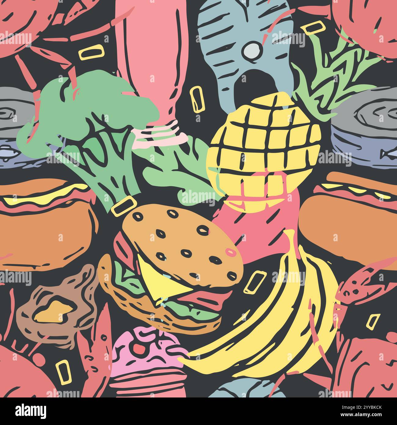 Modèle alimentaire sans couture. Doodle fond de nourriture Illustration de Vecteur