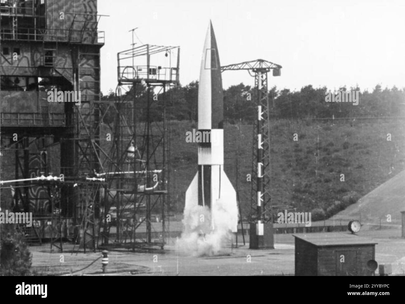 FUSÉE V-2 lancée à Peenemünde à la fin de 1955. Photo : Bundesarchive. Banque D'Images