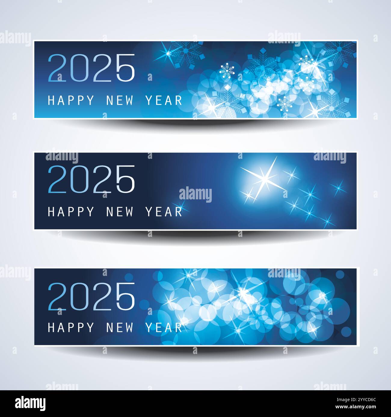 Ensemble de Noël horizontal bleu froid scintillant glacé, en-têtes de bonne année ou bannières pour le Web, modèle de conception vectorielle - 2025 Illustration de Vecteur