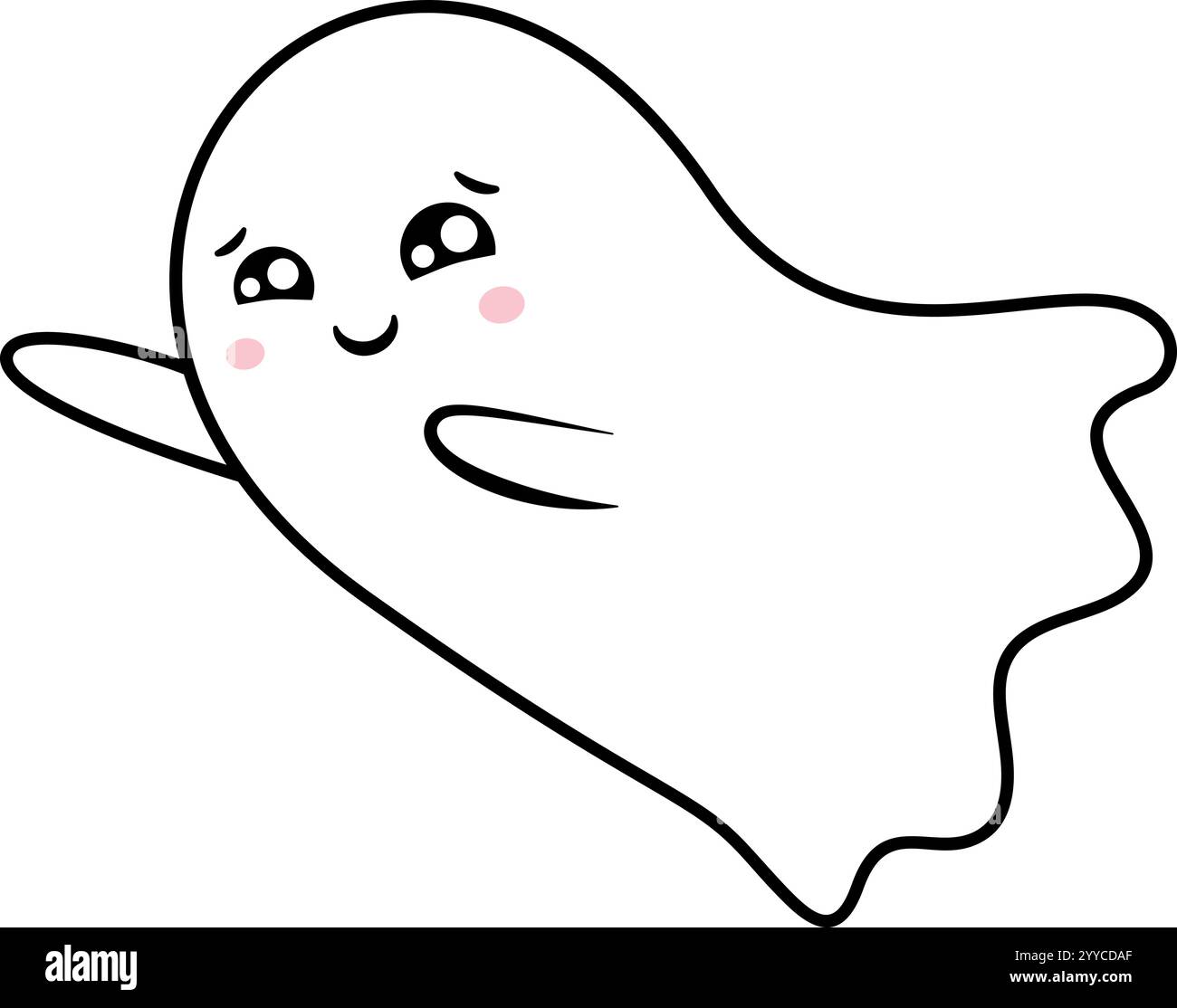 Dessin de dessin animé mettant en vedette un fantôme amical flottant dans les airs et saluant d'un geste de la main joyeux, créant un design simple et adorable Illustration de Vecteur