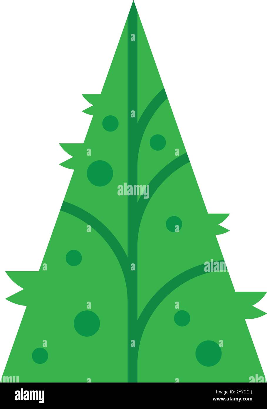 Illustration simple d'arbre de noël avec des branches vertes et des ornements ronds se tient debout sur un fond blanc, parfait pour les projets de vacances Illustration de Vecteur