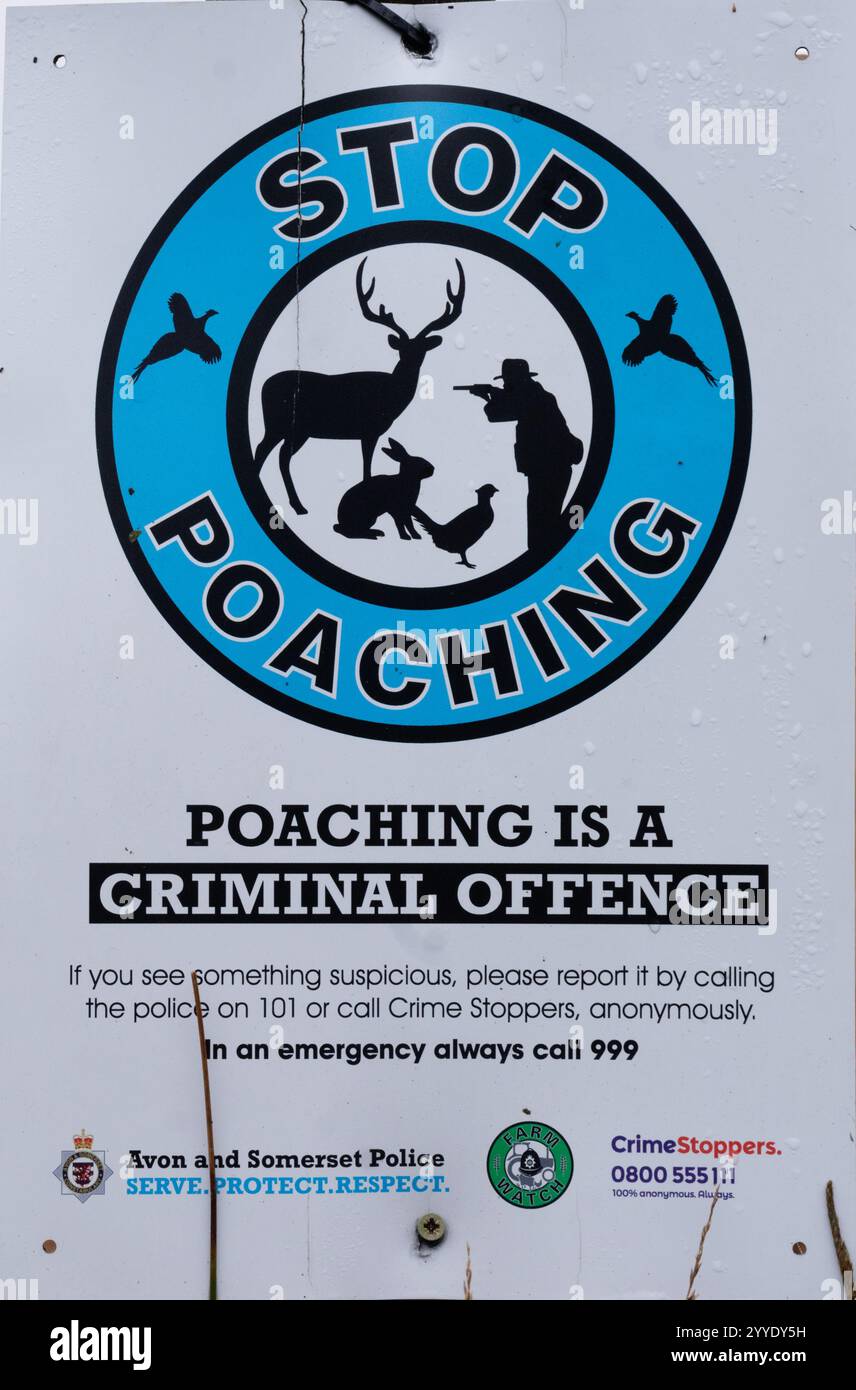 Panneau anti braconnage, Parc national Exmoor, Somerset, Angleterre, Royaume-Uni Banque D'Images