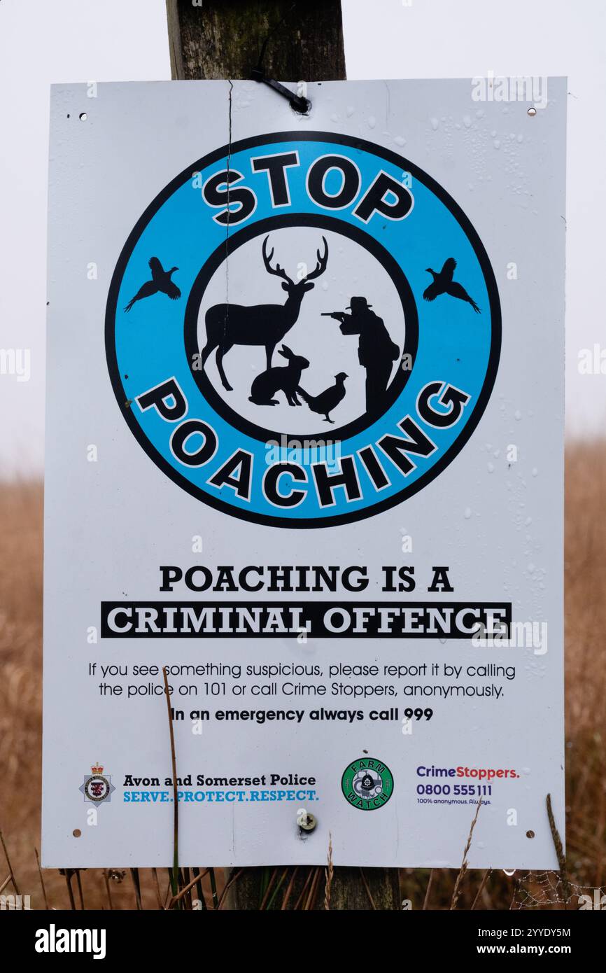 Panneau anti braconnage, Parc national Exmoor, Somerset, Angleterre, Royaume-Uni Banque D'Images