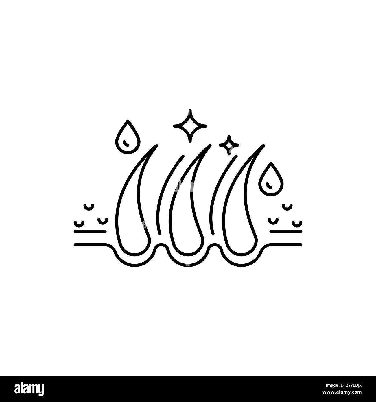 icône de soins capillaires, traitement de perte, hydratation et application de créatine, racines saines, sérum pour follicule, symbole de ligne mince sur fond blanc Illustration de Vecteur