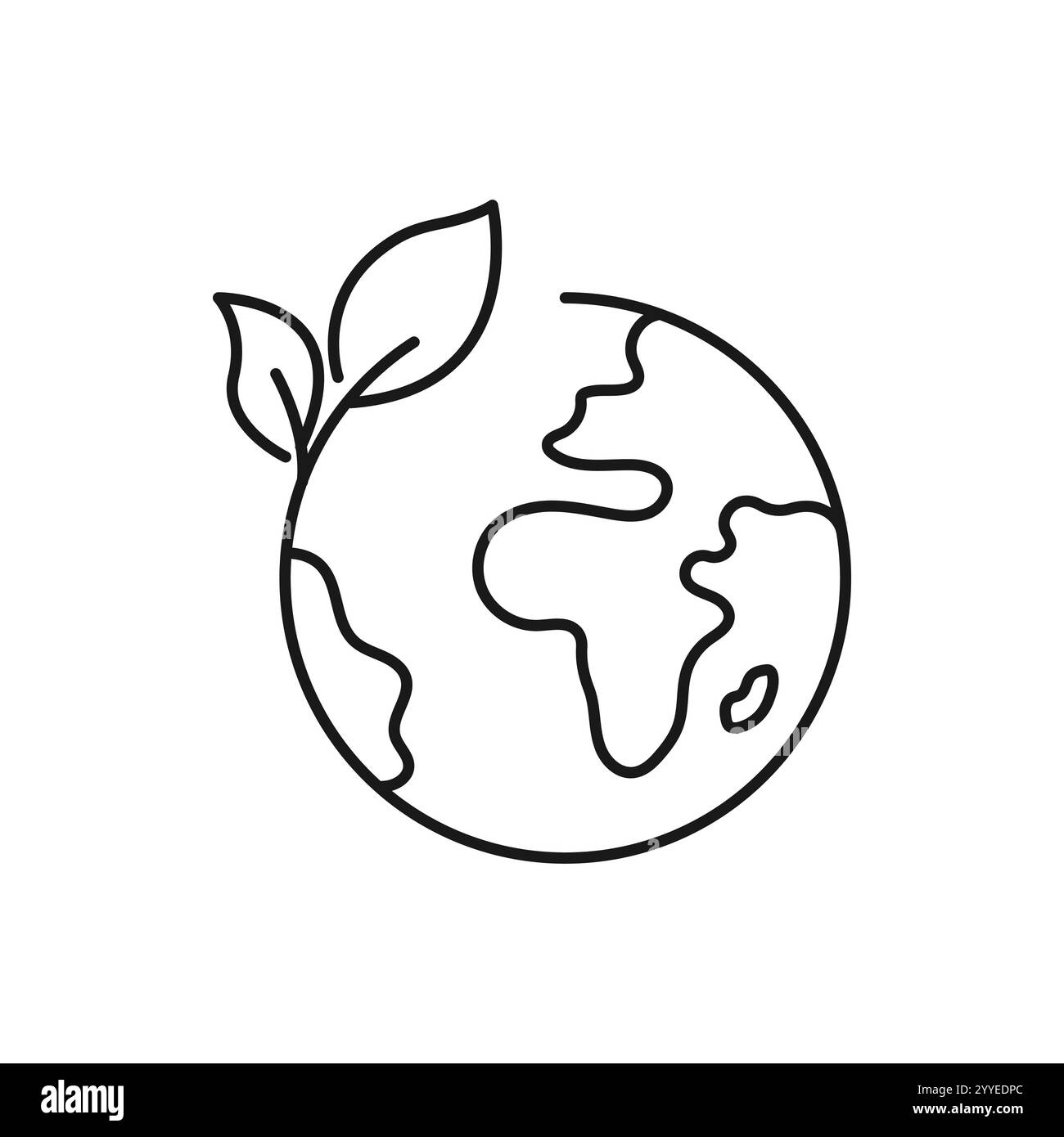 concept de planète terre verte, icône, écologie mondiale, protection globale de la nature, logo éco environnement, globe avec des feuilles, ligne mince simple symbole web sur blanc b Illustration de Vecteur