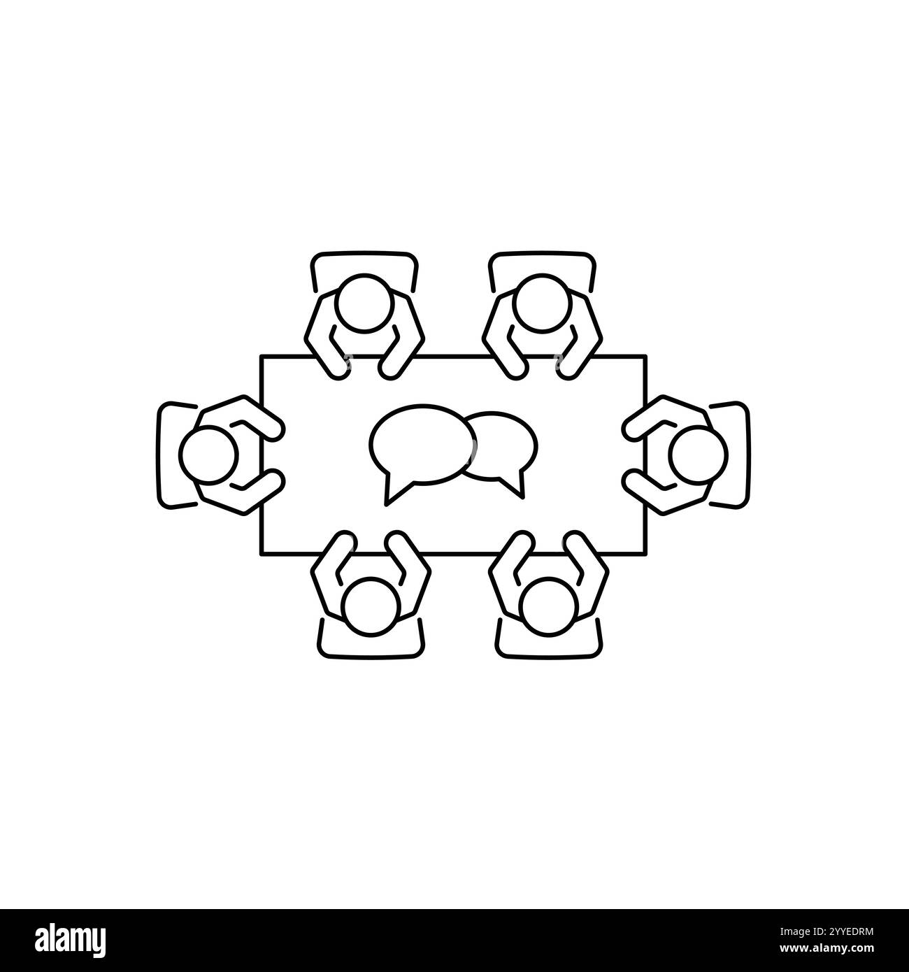 Icône brainstorming et travail d'équipe. Réunion d'affaires. Groupe de six personnes dans la salle de conférence assis autour d'une table travaillant ensemble sur de nouveaux proj créatifs Illustration de Vecteur