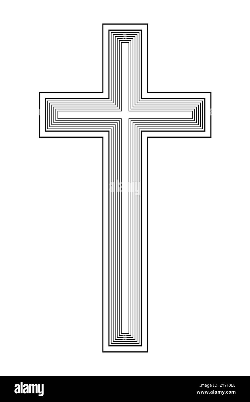 Croix latine, Crux immissa avec répétitions vers l'intérieur. Représentation du christianisme et de la chrétienté et symbole de Jésus, qui s'est sacrifié. Banque D'Images