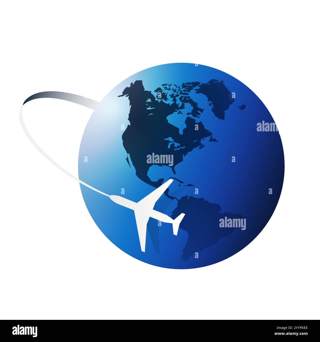 Voyager autour du monde - Aviation, Travel by Airplane concept - Earth Globe Design avec avion, isolé sur fond blanc Illustration de Vecteur