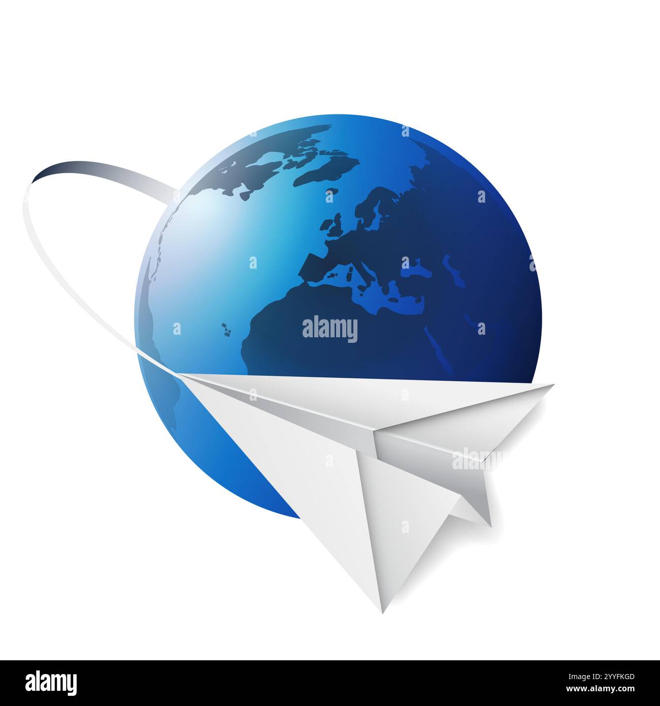 Voyager autour du monde - Aviation, Travel by Airplane concept - Earth Globe Design avec Paper plane, isolé sur fond blanc Illustration de Vecteur