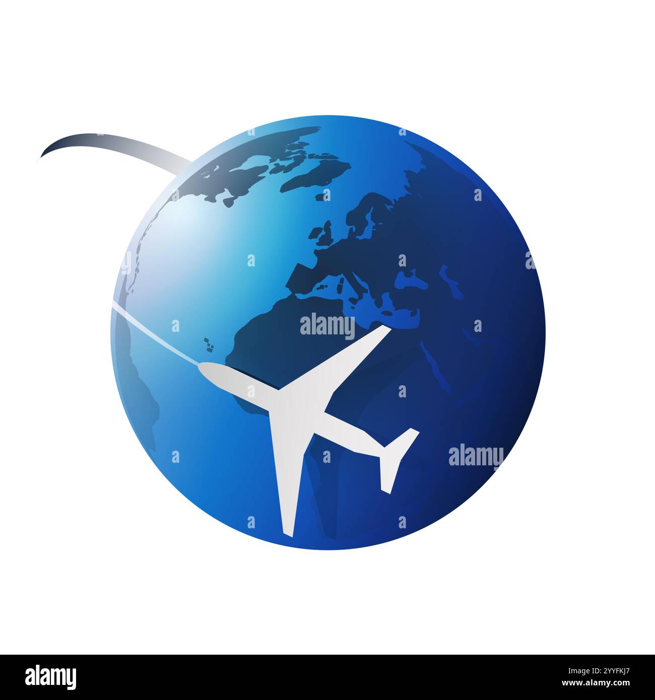 Voyager autour du monde - Aviation, Travel by Airplane concept - Earth Globe Design avec avion, isolé sur fond blanc Illustration de Vecteur