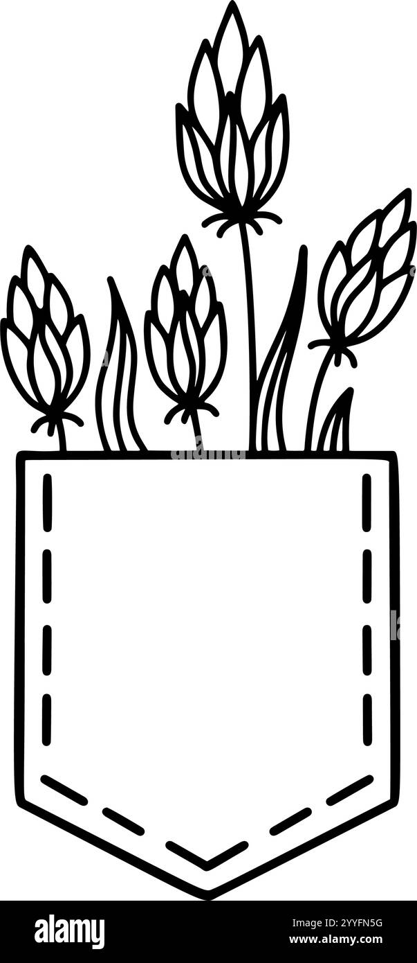 Silhouette vectorielle noire élégante d'une poche remplie de fleurs, fusionnant la beauté botanique avec des éléments de mode Illustration de Vecteur