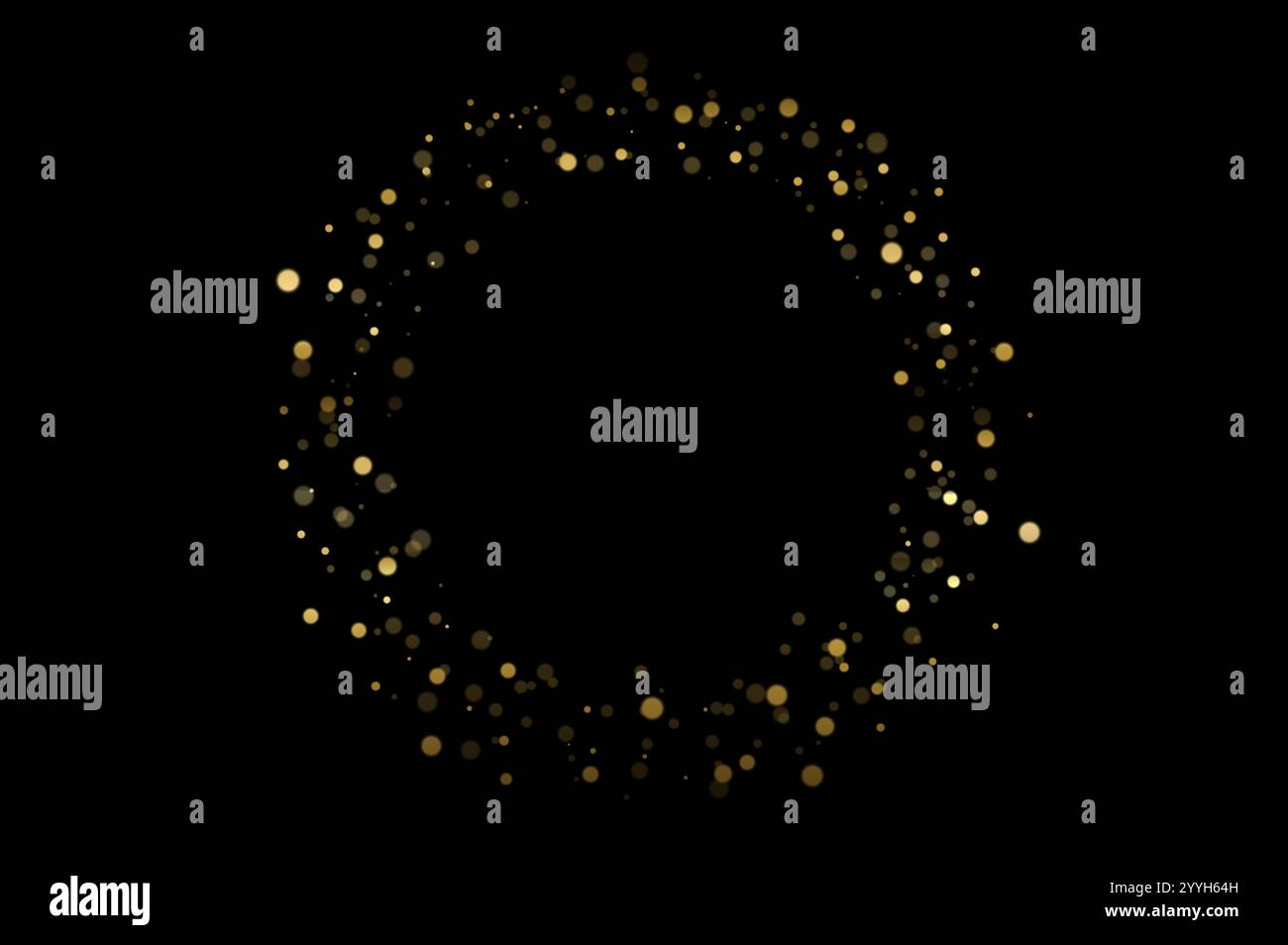 Bokeh de cadre de cercle d'or sur fond noir Banque D'Images