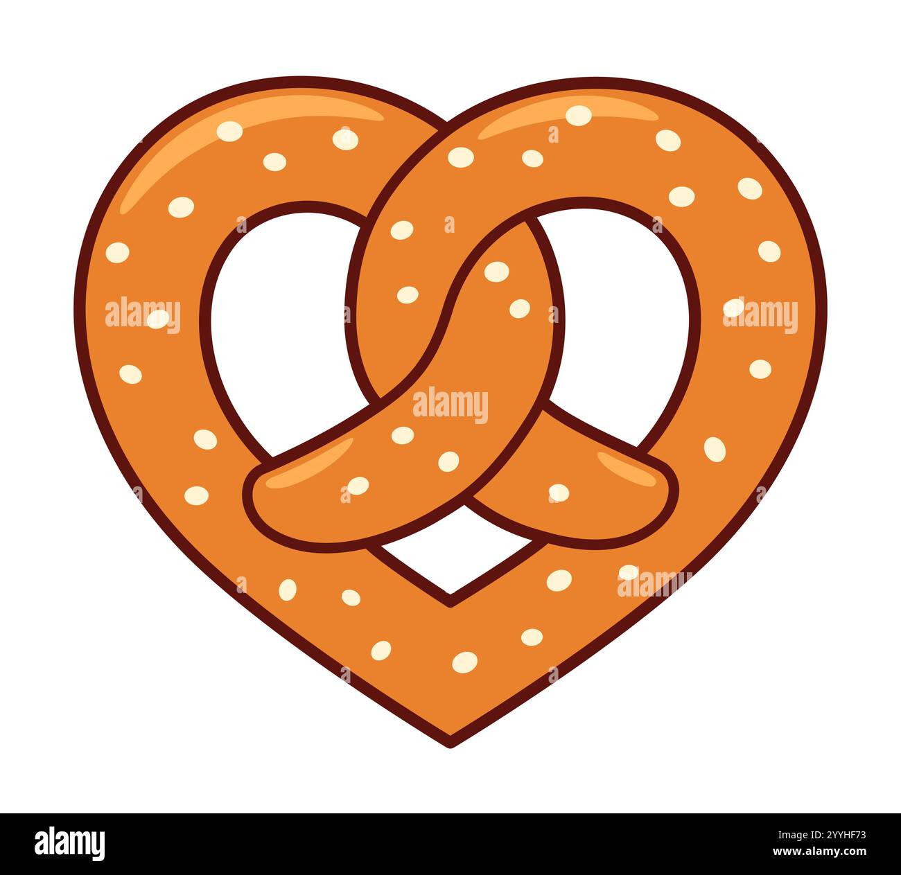 Bretzel mou en forme de coeur, pain traditionnel allemand cuit au four. Amour bretzels illustration vectorielle, logo de boulangerie. Illustration de Vecteur