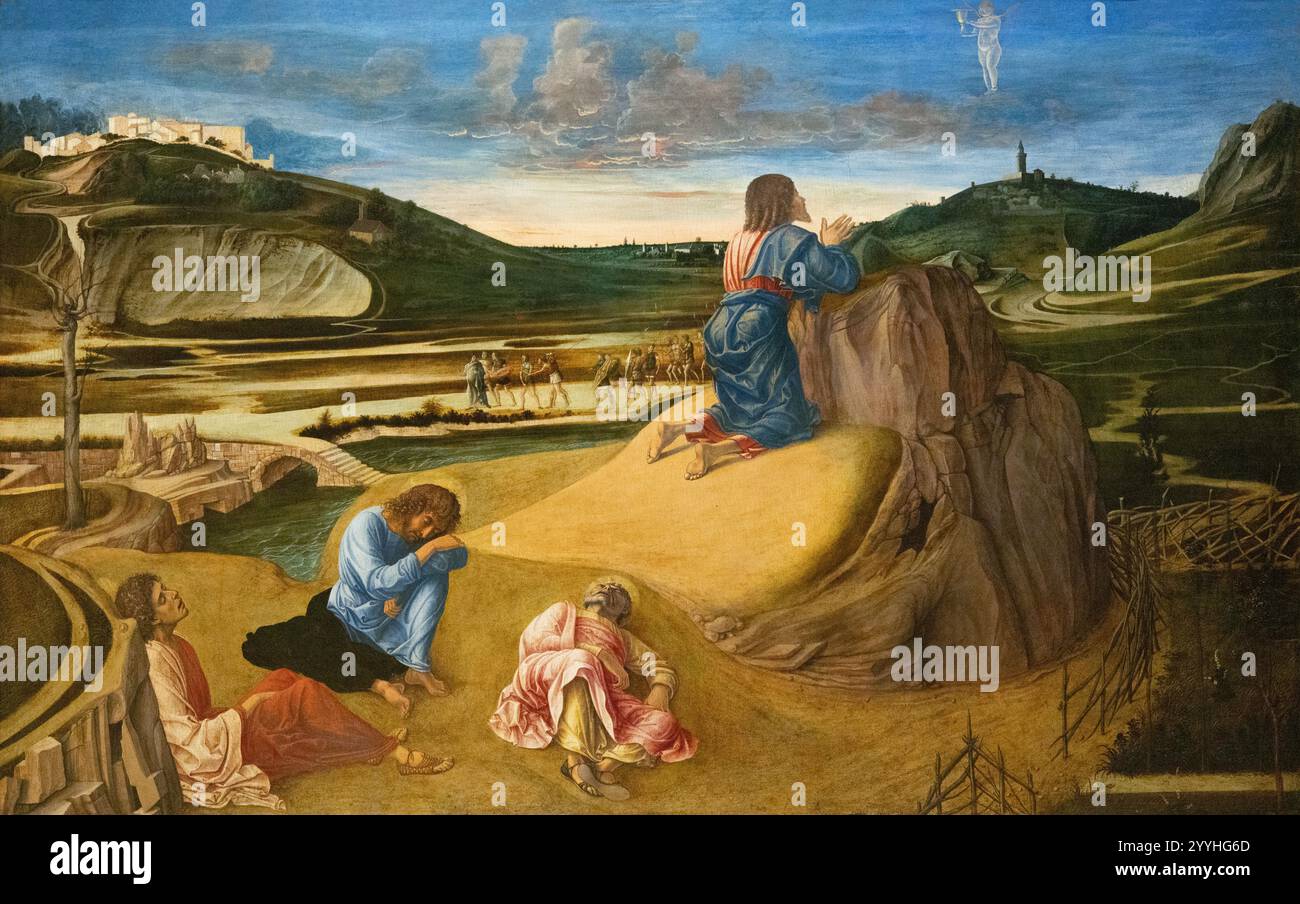 Giovanni Bellini ; l'agonie dans le jardin. 1458-60, peinture Bellini, peinture du XVe siècle par un peintre italien de la Renaissance, National Gallery London Banque D'Images
