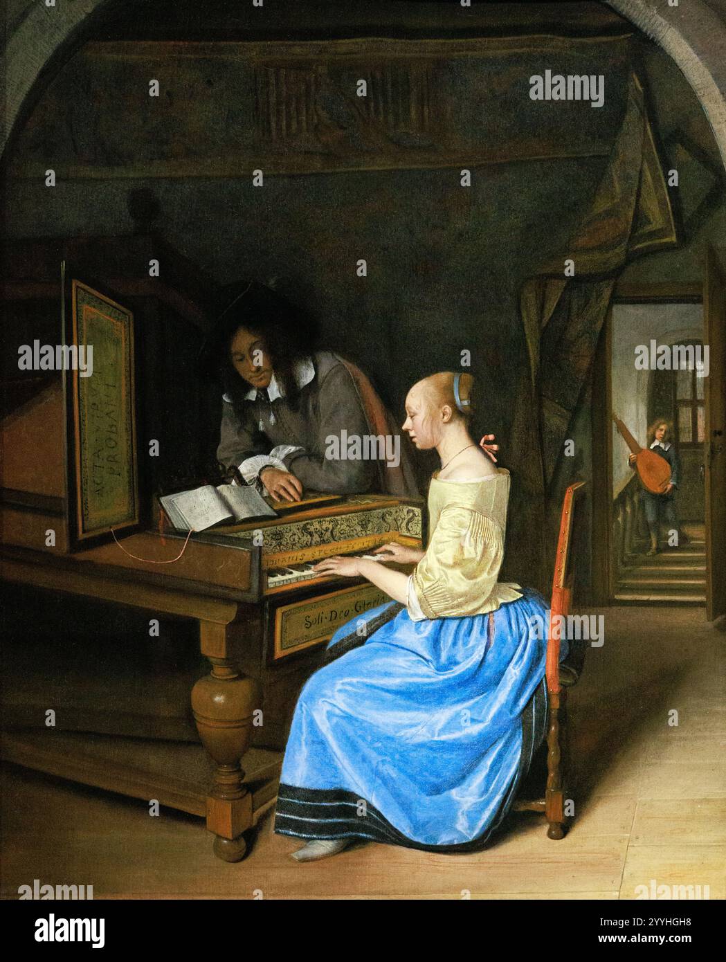 Jan Steen ; Une jeune femme jouant un clavecin à un jeune homme ; 1659 ; peintre néerlandais de l'âge d'or du XVIIe siècle ; huile sur chêne Banque D'Images