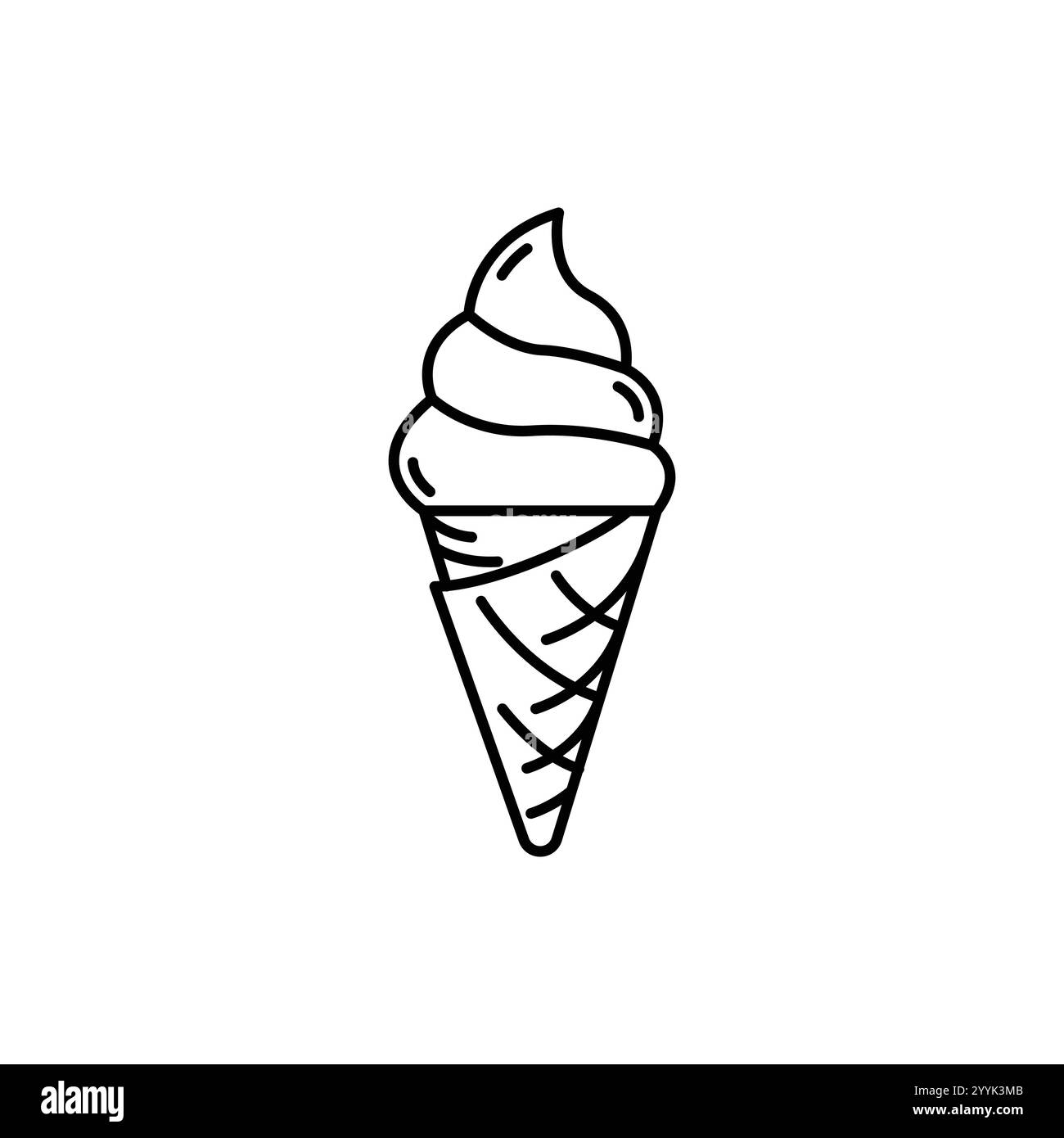 Grosse boule de crème glacée dans un cône de gaufrette. vanille, chocolat, signe de dessert sucré. icône de ligne noire de crème glacée au yogourt aux fruits. Fermer l'illustration vectorielle Illustration de Vecteur