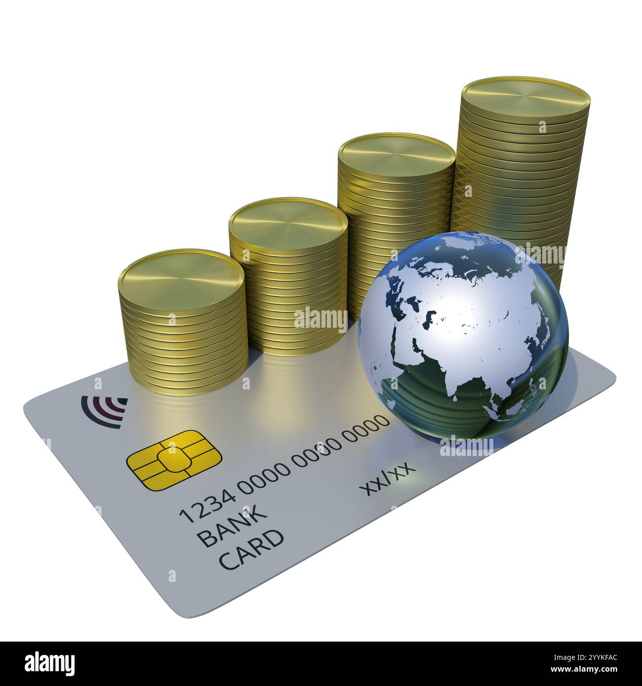 Card coins Globe Asia sur le blanc Banque D'Images