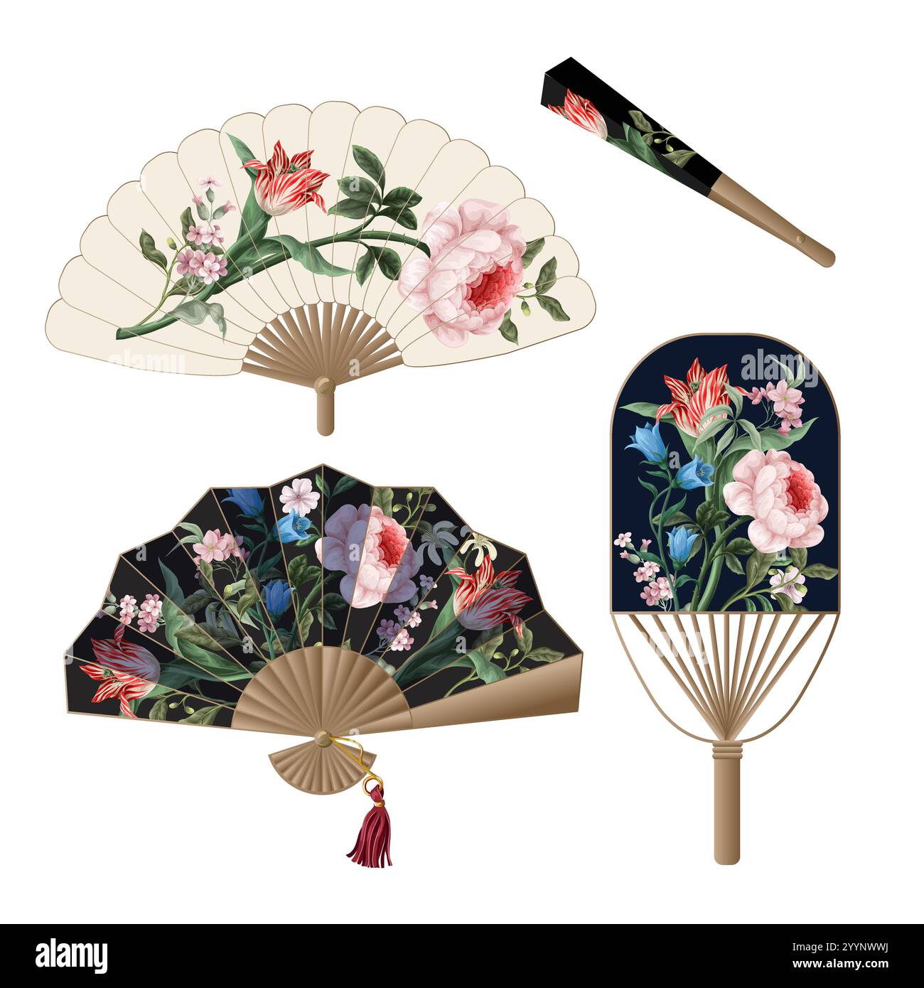 Fans avec des fleurs victoriennes vintage. Vecteur. Illustration de Vecteur