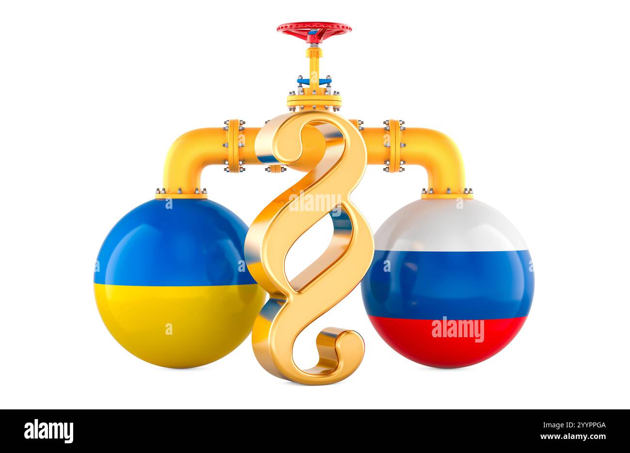 Accord de transit du gaz entre la Russie et l'Ukraine, concept. Rendu 3D isolé sur fond blanc Banque D'Images