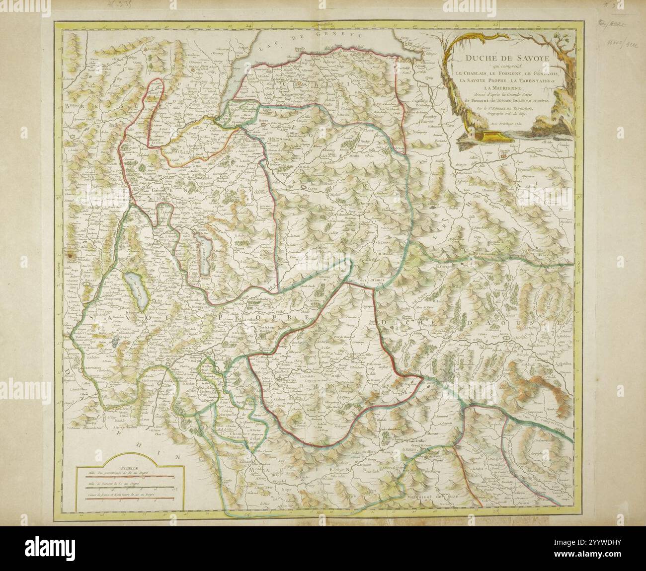 Duché de Savoye qui comprend le Chablais, le Fossigny, le Génovois, la Savoye propre, la Tarantaise et la Maurienne. Banque D'Images