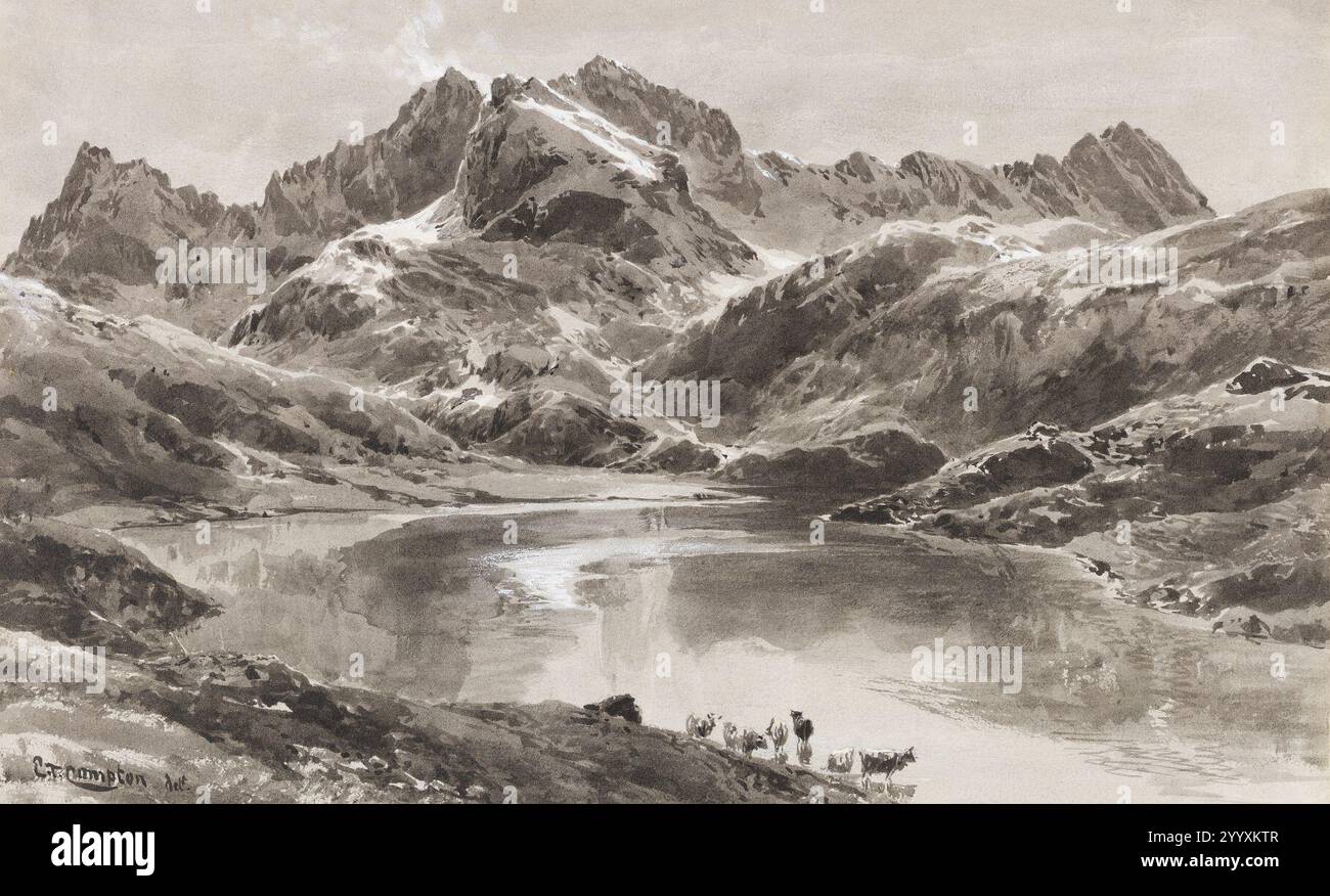 Edward Theodore Compton Zürsersee gegen die Wildgrubenspitze. Banque D'Images