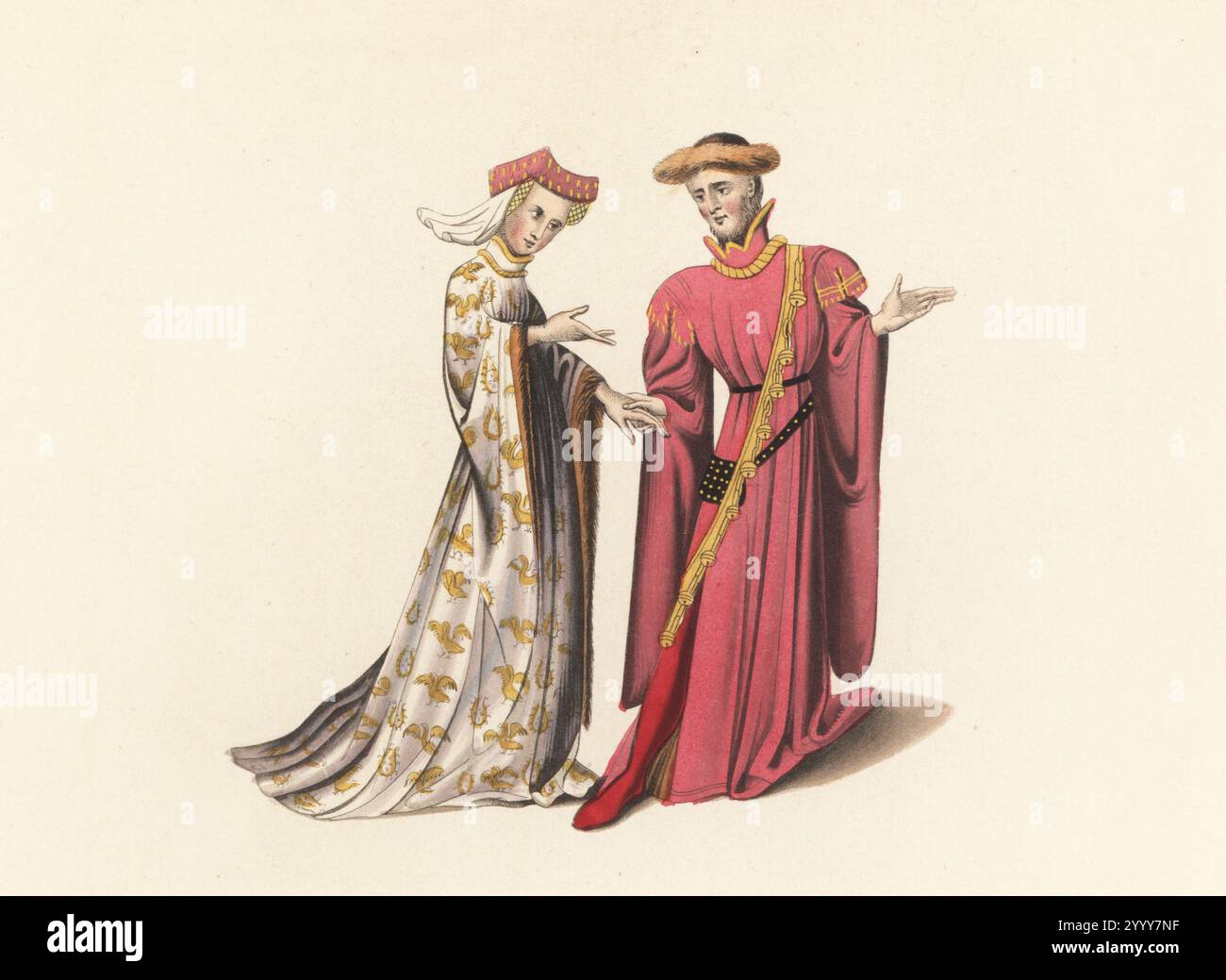 Courtisans de l'époque du roi Richard II d'Angleterre en robes ou en ...