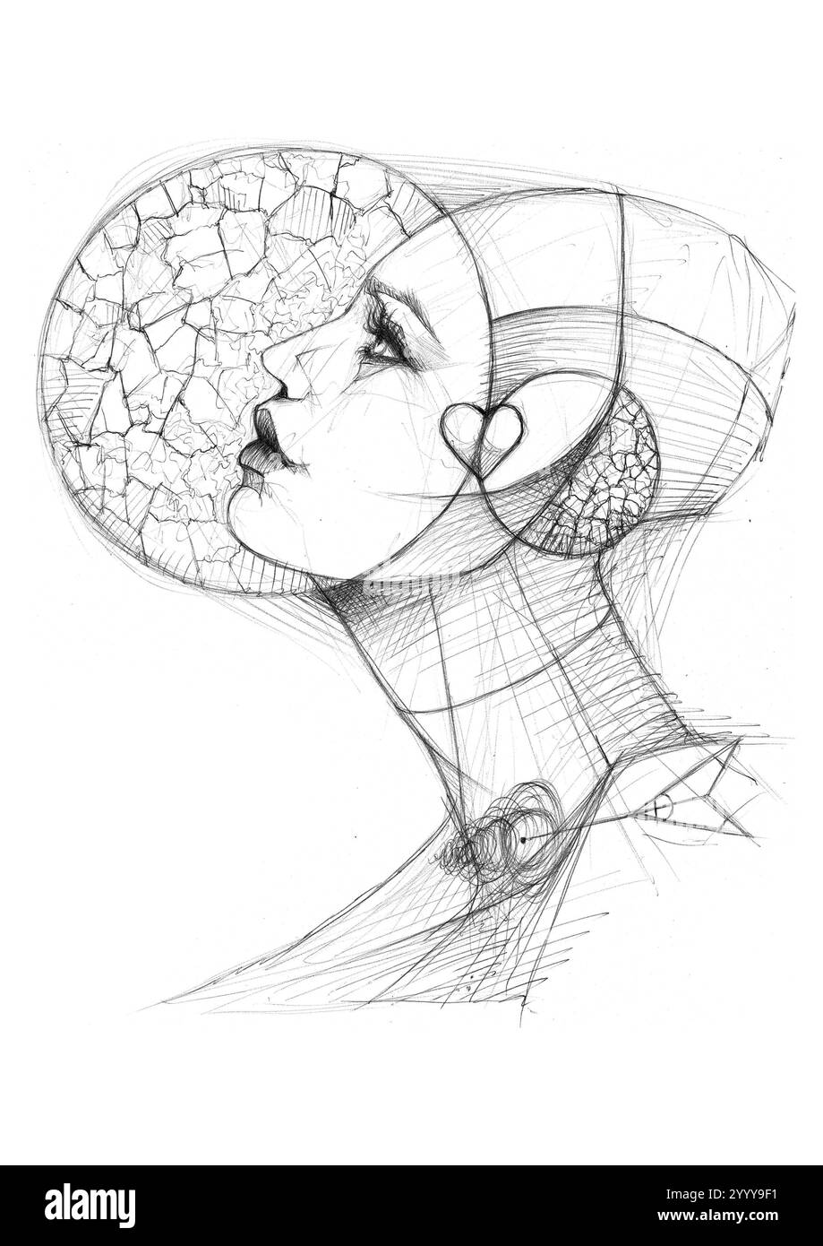 Croquis au stylo d'une astronaute, avec des lignes dynamiques et des détails futuristes qui mêlent humanité, science et créativité. Banque D'Images