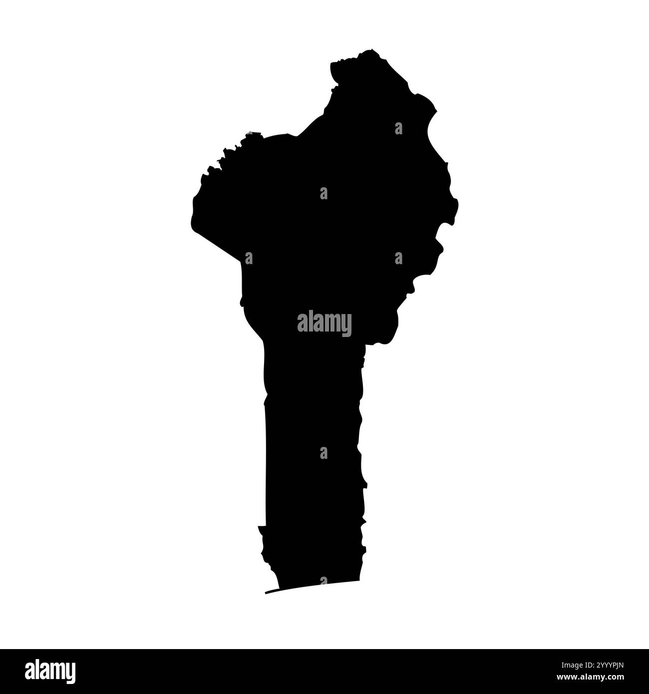 Bénin haute représentation vectorielle détaillée de la silhouette du pays en noir solide sur fond blanc. Pour une utilisation éducative, décorative ou informative mettant en valeur le plan national. Illustration de Vecteur