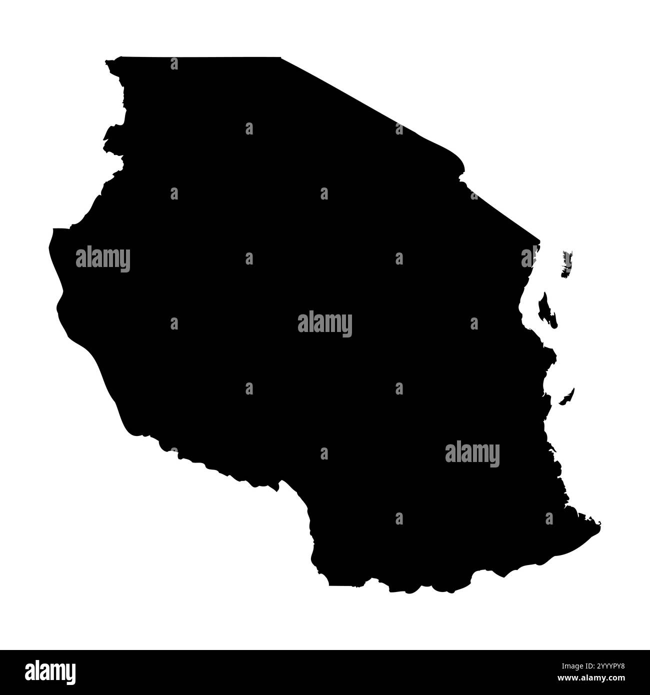 Représentation vectorielle détaillée élevée de Tanzanie de la silhouette du pays en noir solide sur fond blanc. Pour une utilisation éducative, décorative ou informative mettant en valeur le plan national. Illustration de Vecteur