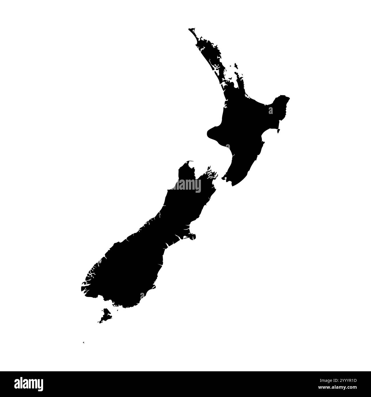 Représentation vectorielle détaillée haute Nouvelle-Zélande de la silhouette du pays en noir Uni sur fond blanc. Pour une utilisation éducative, décorative ou informative mettant en valeur le plan national. Illustration de Vecteur
