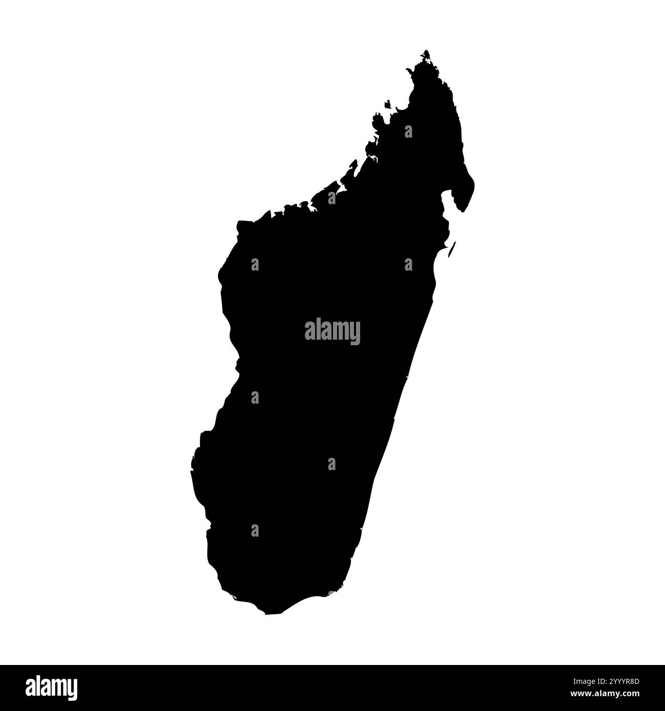 Madagascar haute représentation vectorielle détaillée de la silhouette du pays en noir solide sur fond blanc. Pour une utilisation éducative, décorative ou informative mettant en valeur le plan national. Illustration de Vecteur